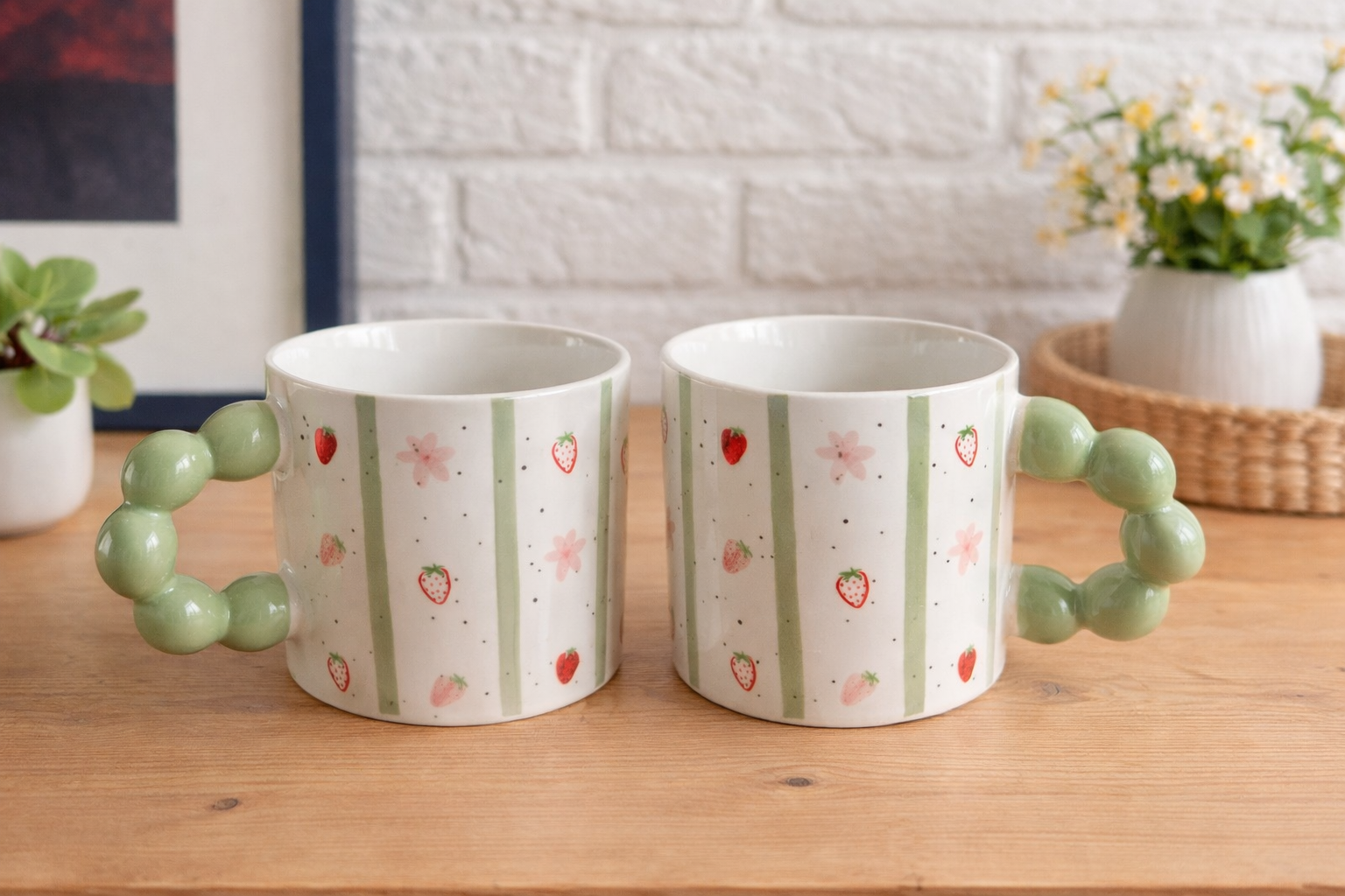Porseleinen mok pastelgroen - Aardbei design