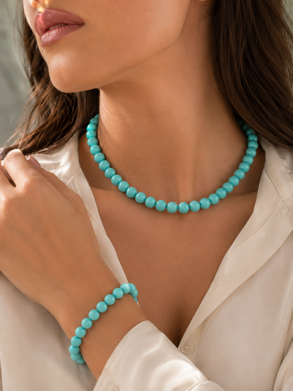 Blauwe parelketting