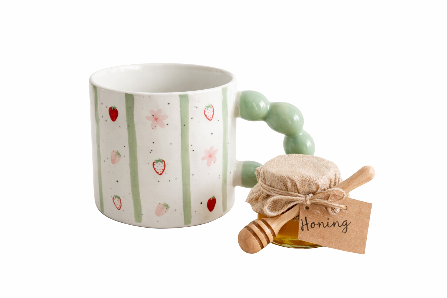 Porseleinen mok pastelgroen - Aardbei design