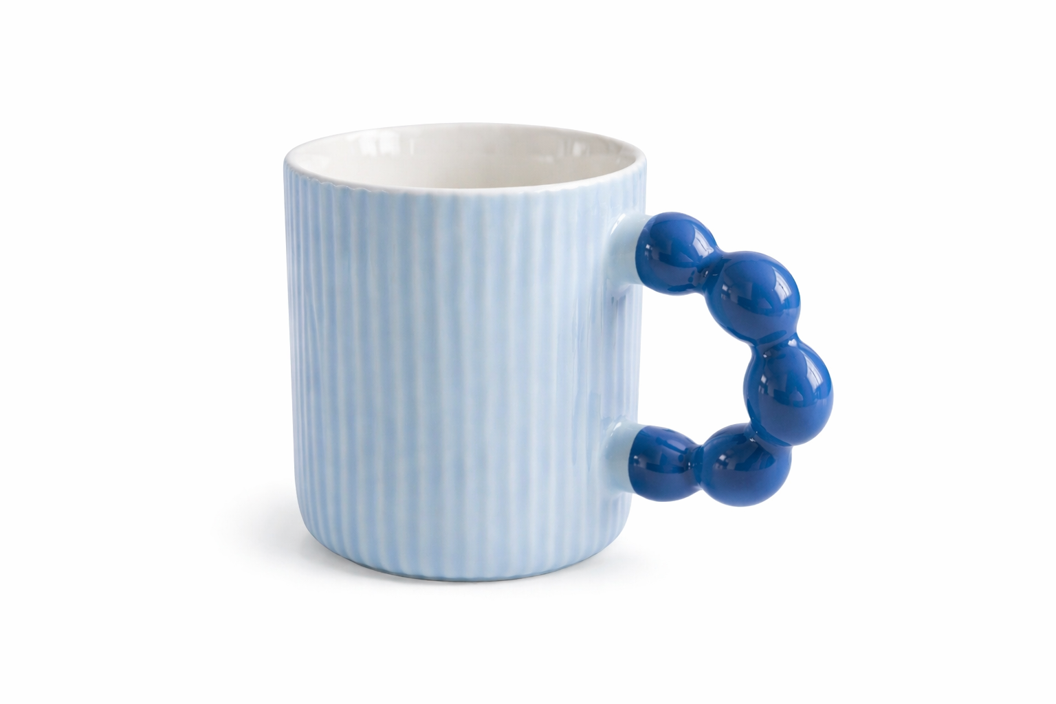 Porseleinen mok met parelhandvat - blauw