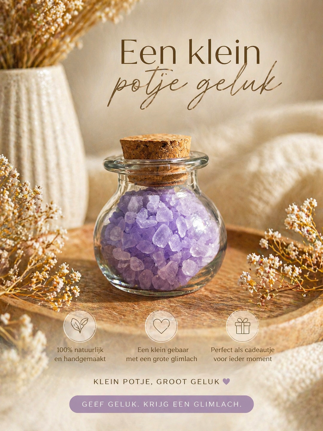 Een klein potje rust & geluk - badzout cadeau