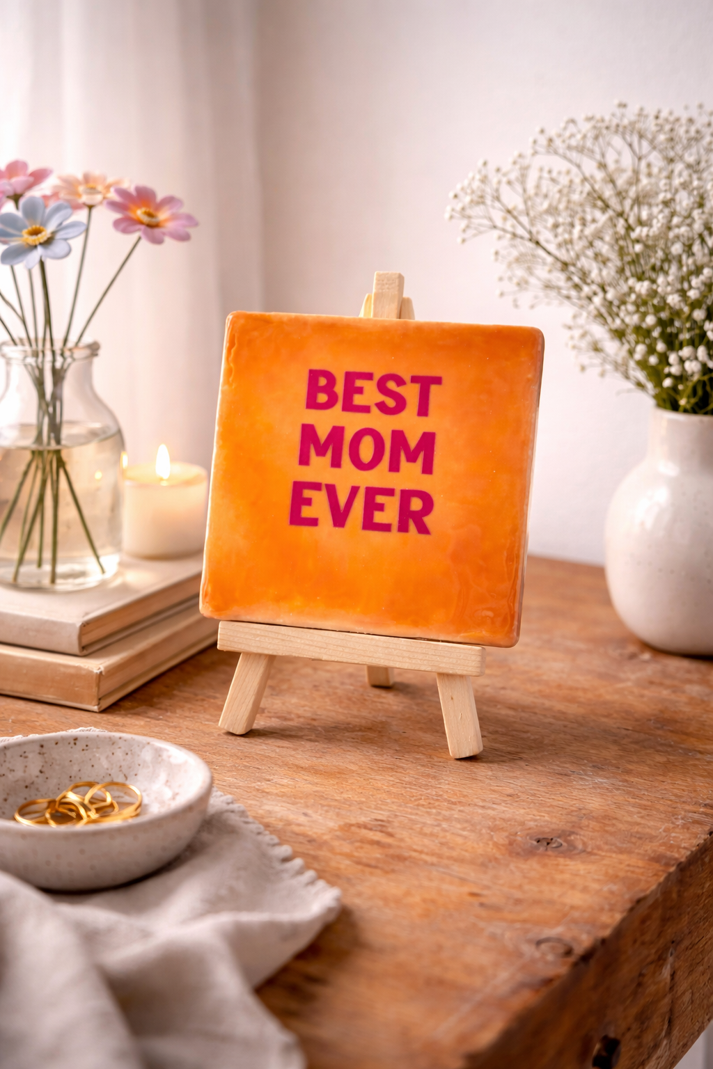 Best Mom Ever Tegeltje - Handgemaakt Cadeau