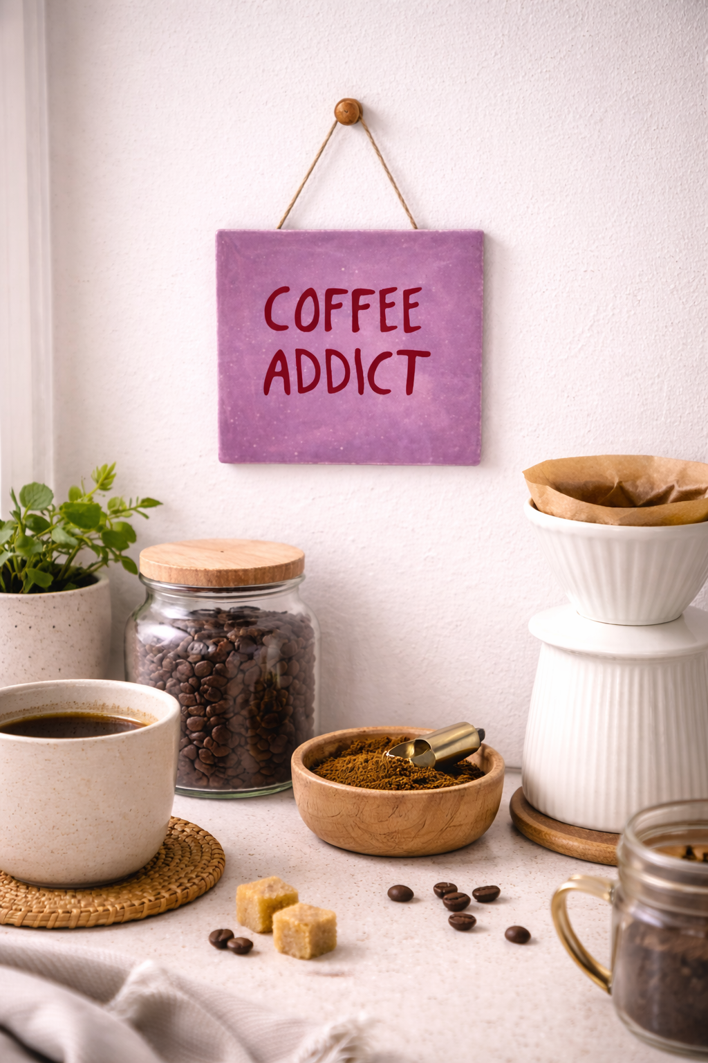 Tegeltje met grappige spreuk - Coffee addict - koffieliefhebber