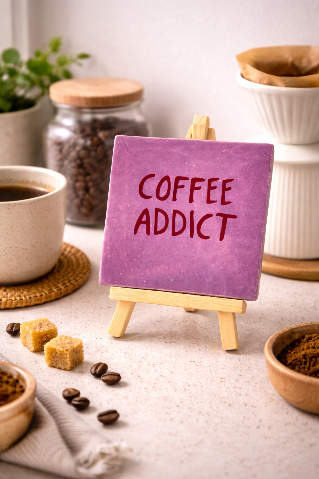 Tegeltje met grappige spreuk - Coffee addict - koffieliefhebber