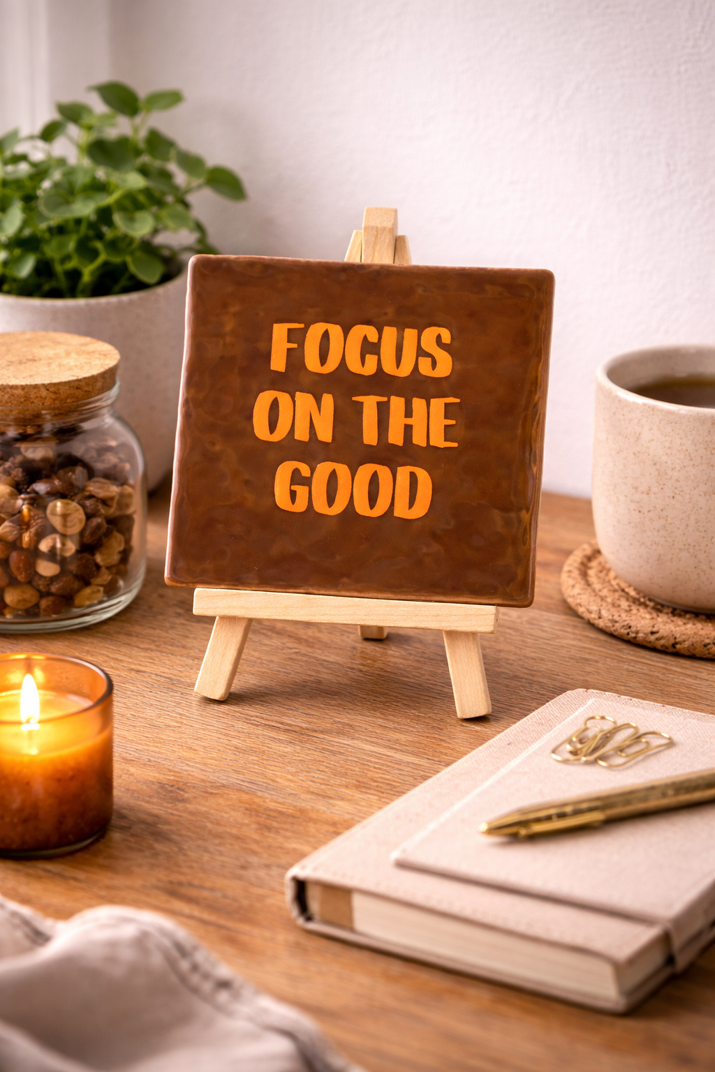 Tegeltje met leuke spreuk - Focus on the Good - perfect cadeau voor hem of haar