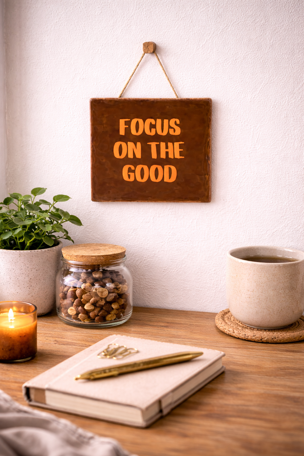 Tegeltje met leuke spreuk - Focus on the Good - perfect cadeau voor hem of haar