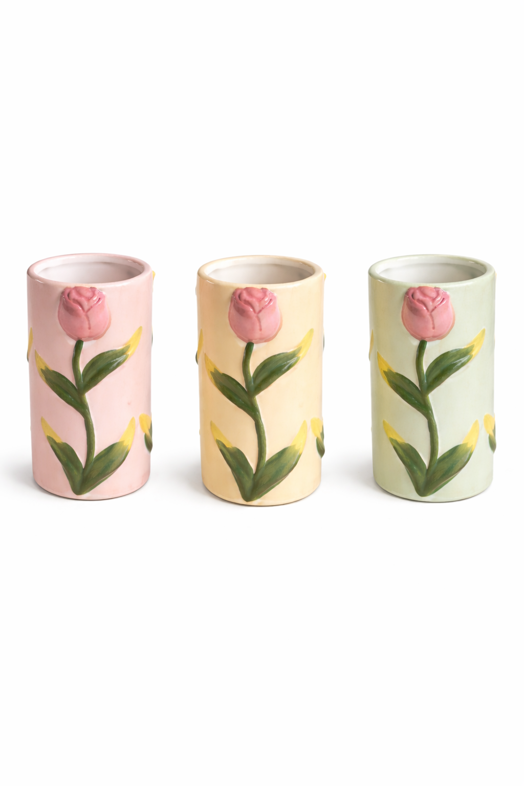 Keramieken vaas - bloemen design - 3 kleuren
